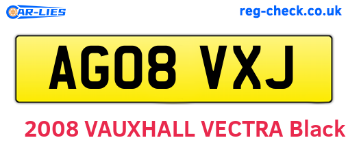 AG08VXJ are the vehicle registration plates.