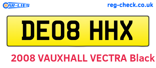 DE08HHX are the vehicle registration plates.