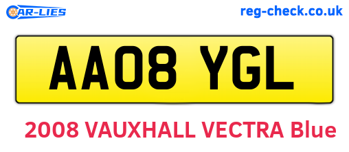 AA08YGL are the vehicle registration plates.