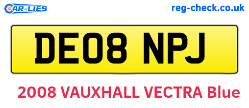 DE08NPJ are the vehicle registration plates.