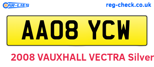 AA08YCW are the vehicle registration plates.