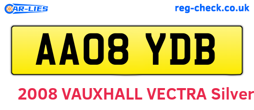 AA08YDB are the vehicle registration plates.