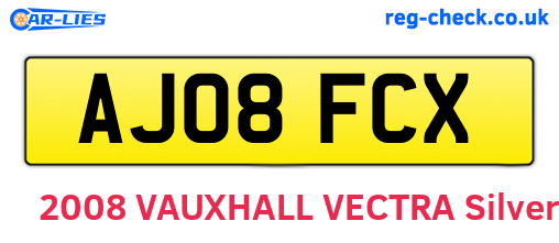AJ08FCX are the vehicle registration plates.