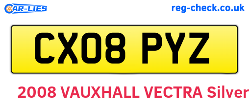 CX08PYZ are the vehicle registration plates.