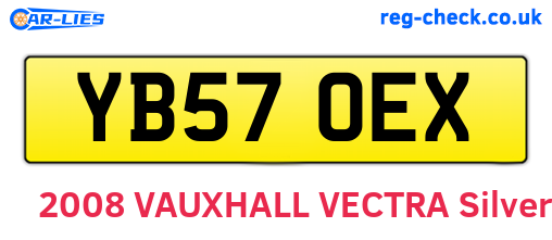 YB57OEX are the vehicle registration plates.