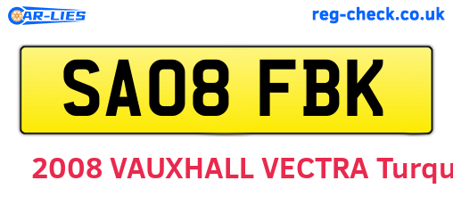 SA08FBK are the vehicle registration plates.