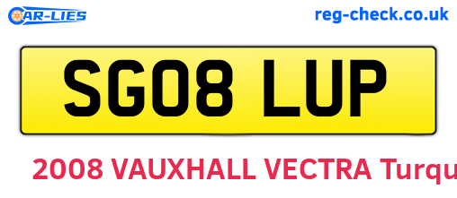 SG08LUP are the vehicle registration plates.