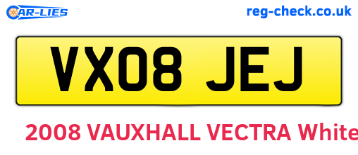 VX08JEJ are the vehicle registration plates.