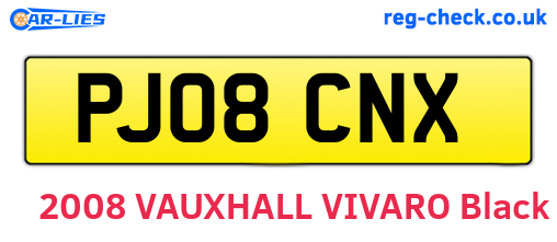 PJ08CNX are the vehicle registration plates.