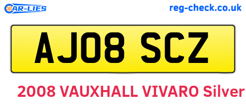 AJ08SCZ are the vehicle registration plates.