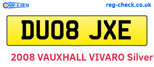 DU08JXE are the vehicle registration plates.