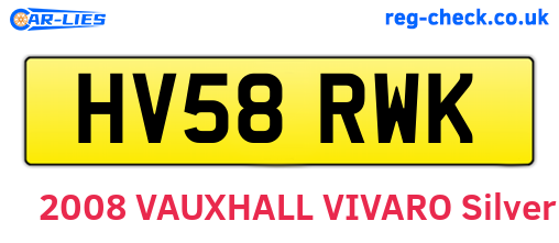 HV58RWK are the vehicle registration plates.