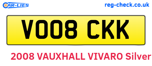 VO08CKK are the vehicle registration plates.