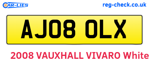AJ08OLX are the vehicle registration plates.