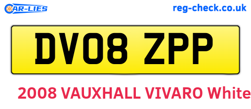 DV08ZPP are the vehicle registration plates.