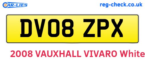 DV08ZPX are the vehicle registration plates.