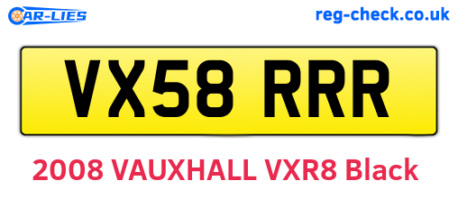VX58RRR are the vehicle registration plates.