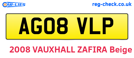 AG08VLP are the vehicle registration plates.