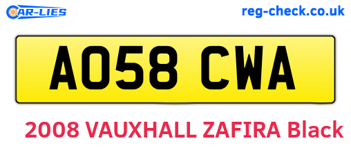 AO58CWA are the vehicle registration plates.