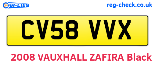 CV58VVX are the vehicle registration plates.