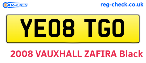 YE08TGO are the vehicle registration plates.