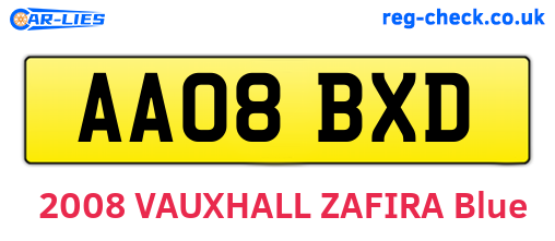 AA08BXD are the vehicle registration plates.