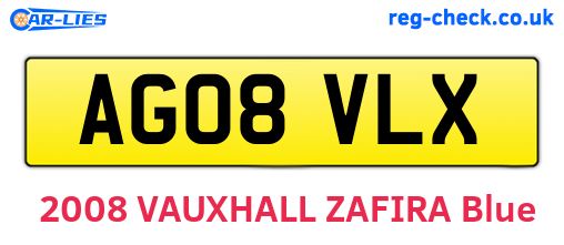 AG08VLX are the vehicle registration plates.