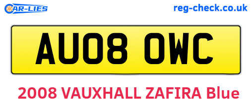 AU08OWC are the vehicle registration plates.