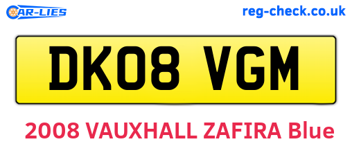DK08VGM are the vehicle registration plates.