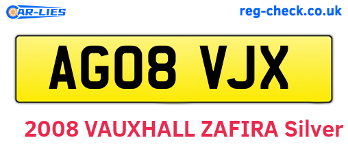 AG08VJX are the vehicle registration plates.