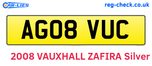 AG08VUC are the vehicle registration plates.