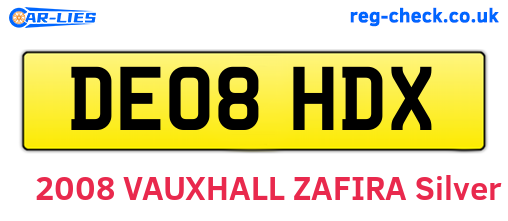 DE08HDX are the vehicle registration plates.