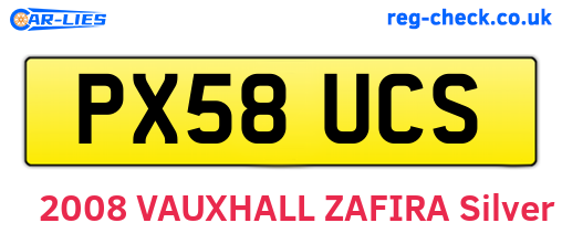 PX58UCS are the vehicle registration plates.