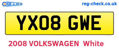 YX08GWE are the vehicle registration plates.