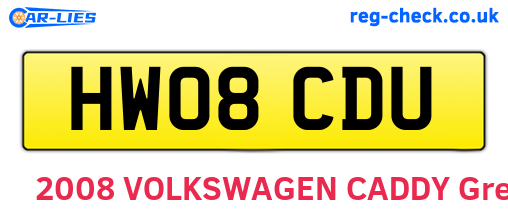 HW08CDU are the vehicle registration plates.