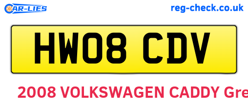 HW08CDV are the vehicle registration plates.