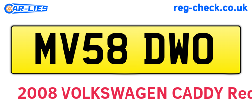 MV58DWO are the vehicle registration plates.