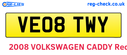 VE08TWY are the vehicle registration plates.