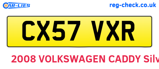 CX57VXR are the vehicle registration plates.