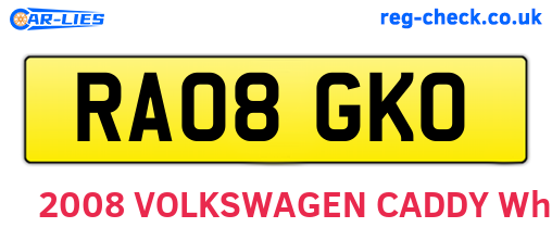 RA08GKO are the vehicle registration plates.