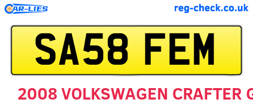 SA58FEM are the vehicle registration plates.