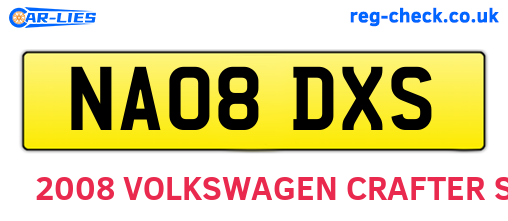 NA08DXS are the vehicle registration plates.