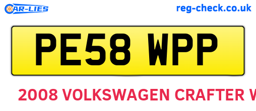 PE58WPP are the vehicle registration plates.