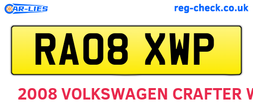 RA08XWP are the vehicle registration plates.