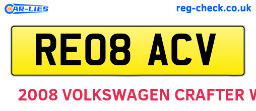 RE08ACV are the vehicle registration plates.