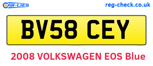 BV58CEY are the vehicle registration plates.
