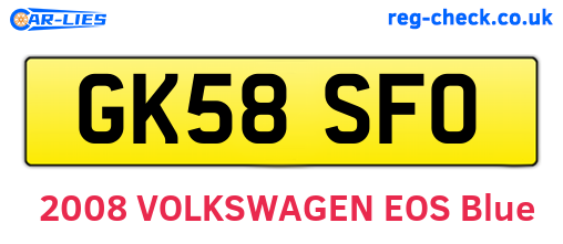 GK58SFO are the vehicle registration plates.