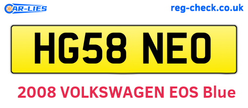 HG58NEO are the vehicle registration plates.
