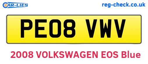 PE08VWV are the vehicle registration plates.