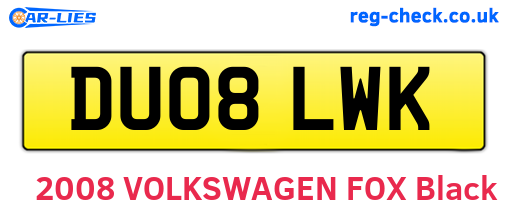 DU08LWK are the vehicle registration plates.